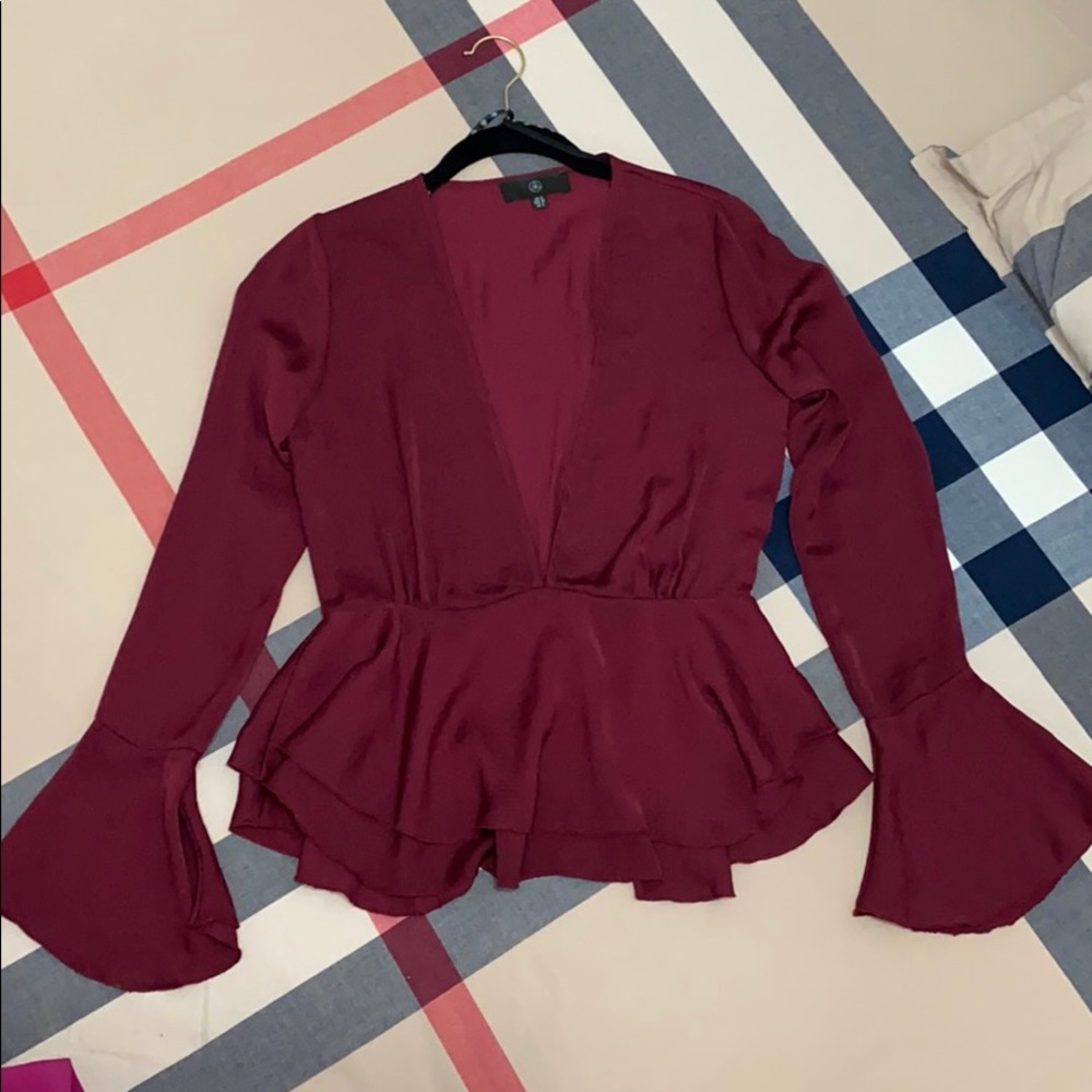 Missguided peplum top with flare sleeves US 4